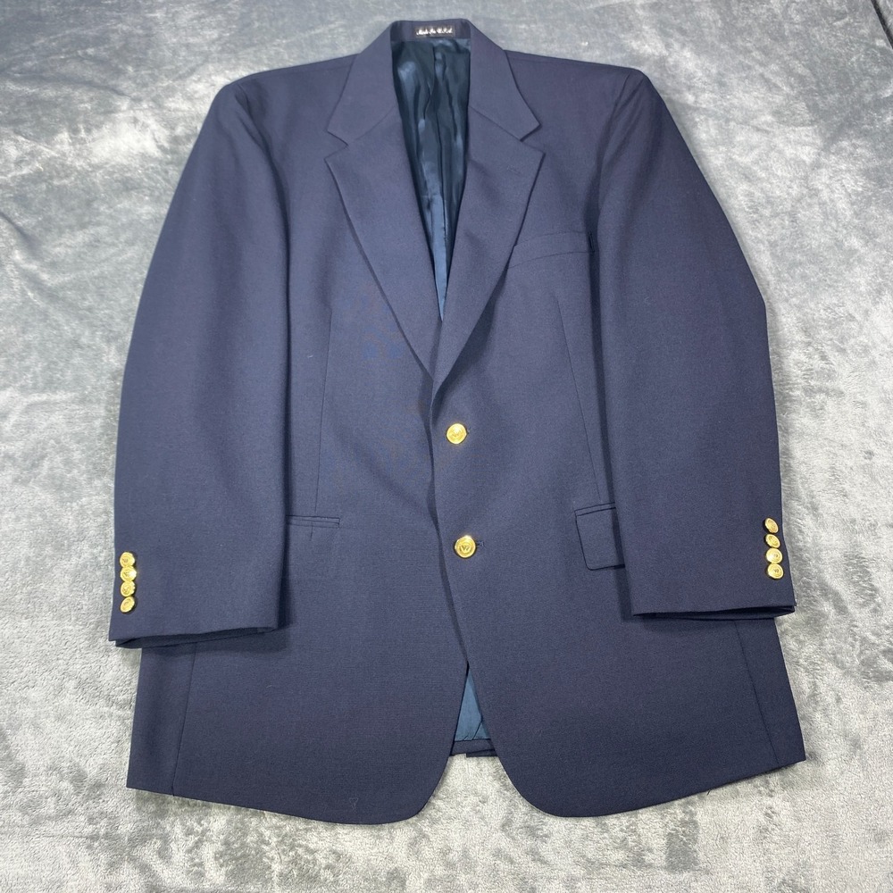 VTG Wimbledon of England Blazer Mens 42L Navy Wool Gold Button Suit Jacket USA